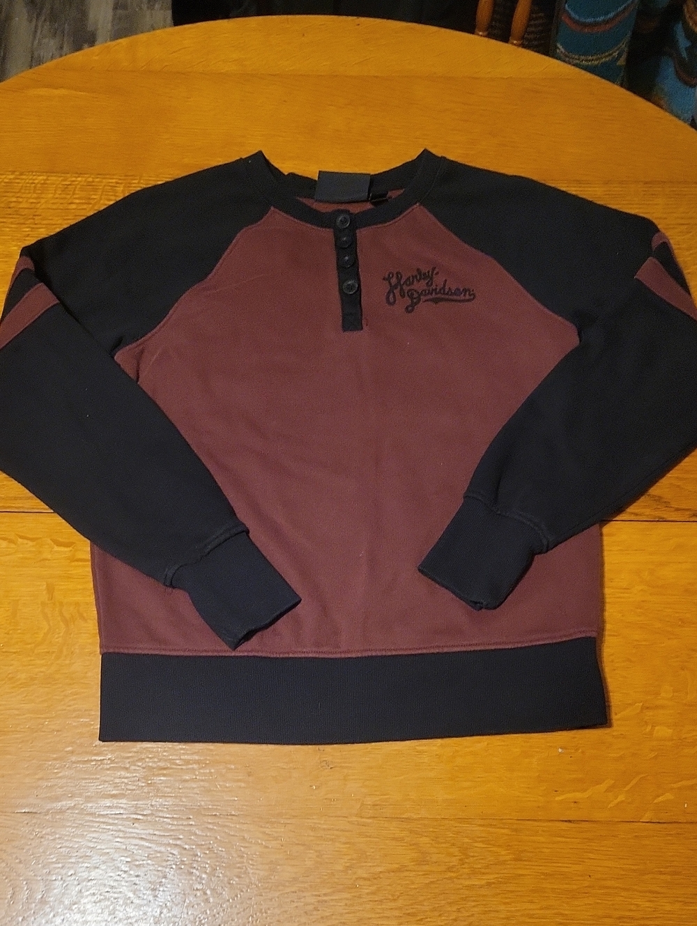 Harley-Davidson Maroon and Black Crewneck Henley Sweater
